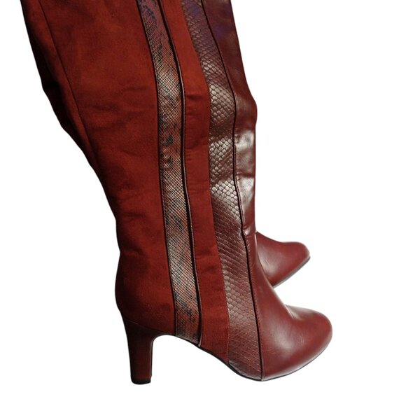 Beauty In Boots Ashley Stewart's 8W Red Wine Snake Print Boots - Picture 3 of 11